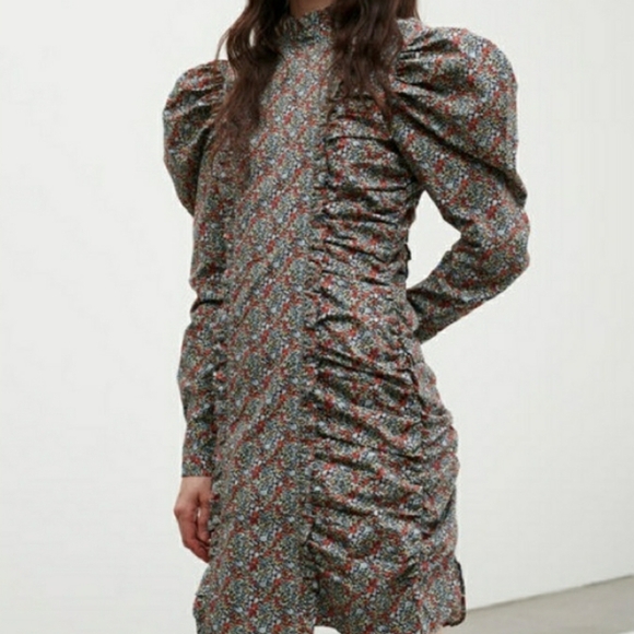 Ganni Puff Sleeve Floral Print Dress Sz 42 Cotton NWT - Picture 8 of 8